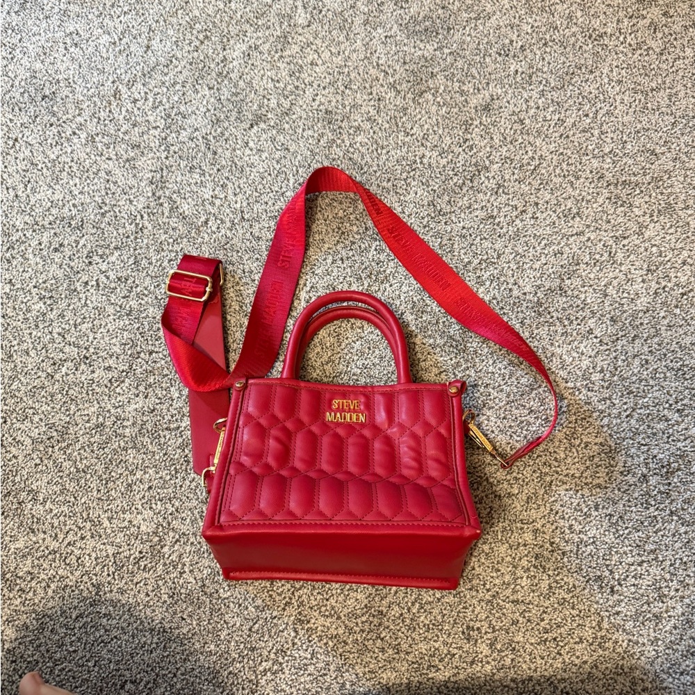 Steve Madden Red Quilted Mini Satchel with Adjustable Strap